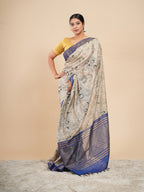 Neelrekha Pencil Kalamkari Saree Beige Blue
