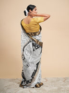 White Viscose Pencil Kalamkari Saree