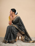 Vanyaa Zari Bamboo Silk Saree Charcoal Grey