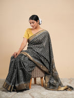 Vanyaa Zari Bamboo Silk Saree Charcoal Grey