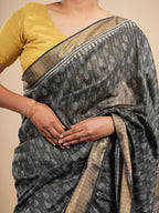 Vanyaa Zari Bamboo Silk Saree Charcoal Grey