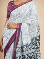 Rithika Viscose Chanderi Pencil Kalamkari Saree Off White