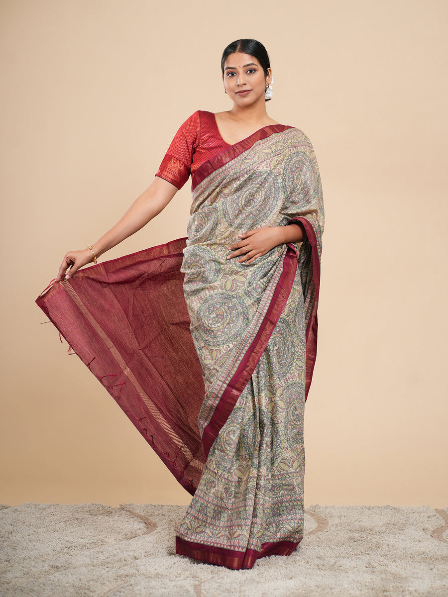 Chanderi Madhubani-print saree – Koshnika