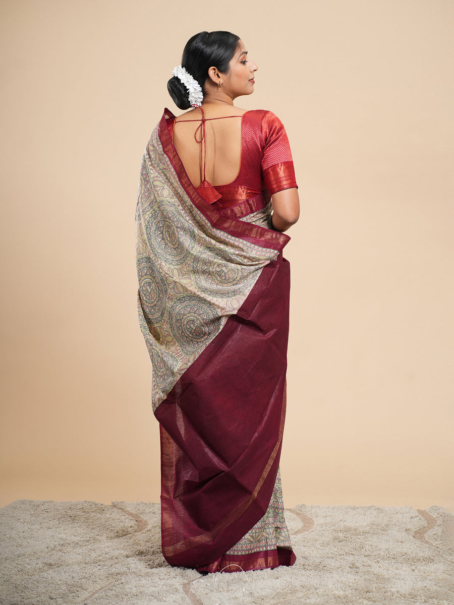 Chanderi Madhubani-print saree, Madhubani motif close-up – Koshnika