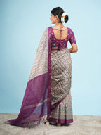 Jhanvi Viscose Chanderi Madhubani Saree Ivory