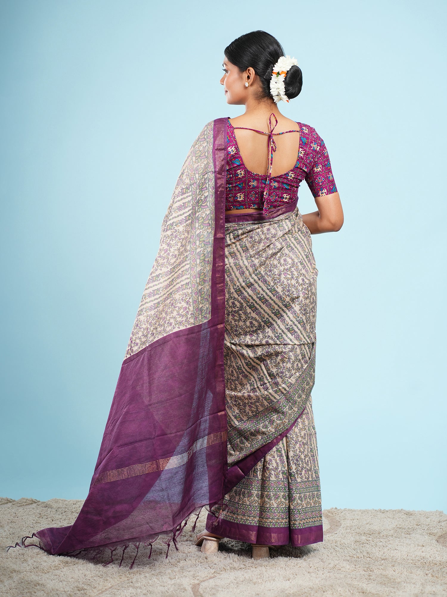 Jhanvi Viscose Chanderi Madhubani Saree Ivory