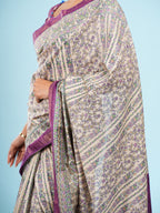 Jhanvi Viscose Chanderi Madhubani Saree Ivory