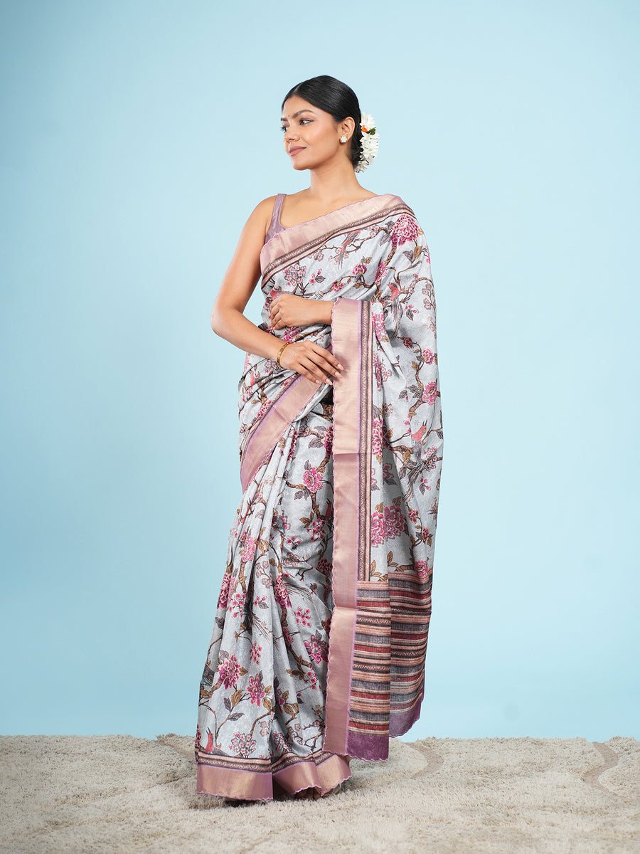 Sky blue floral self-jacquard saree – Koshnika