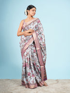 Self Jacquard Floral Saree Sky Blue