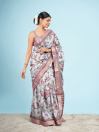 Self Jacquard Floral Saree Sky Blue