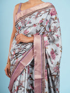 Self Jacquard Floral Saree Sky Blue
