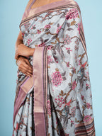 Self Jacquard Floral Saree Sky Blue