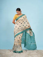 Tara Viscose Kalamkari Print Saree Ivory