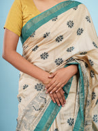 Tara Viscose Kalamkari Print Saree Ivory
