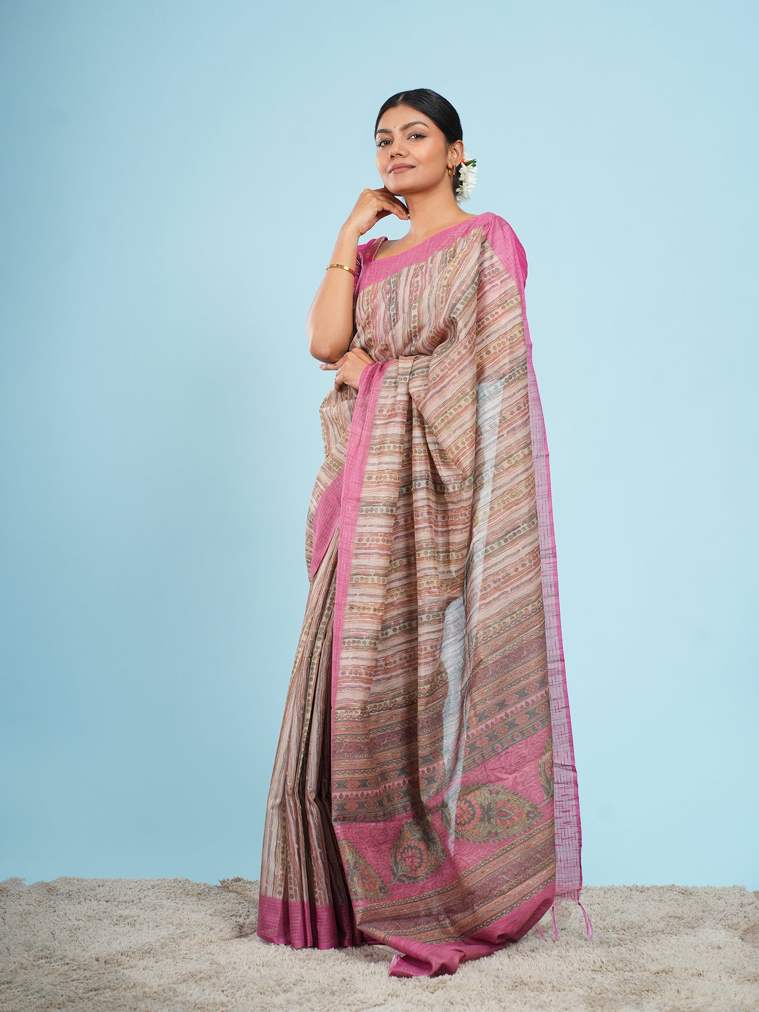 Lahar Bamboo Tissue Silk Saree Blush Stripe