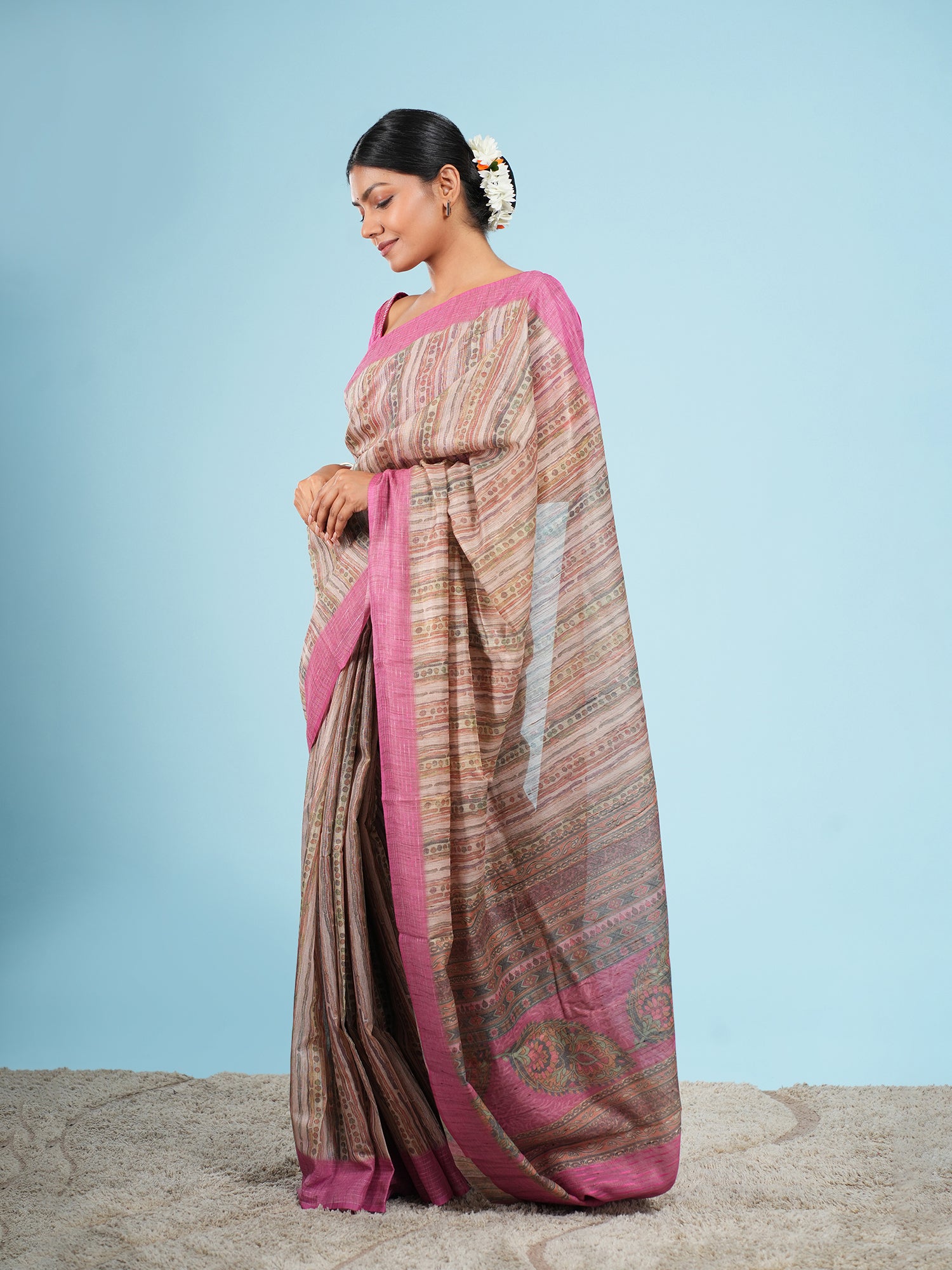 Lahar Bamboo Tissue Silk Saree Blush Stripe