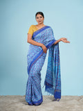 Neelambara Viscose Geometric Print Saree Indigo Blue