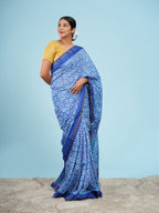 Neelambara Viscose Geometric Print Saree Indigo Blue