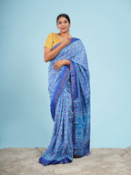 Neelambara Viscose Geometric Print Saree Indigo Blue