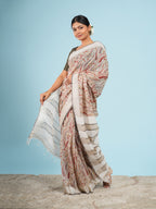 Kaveri Bamboo Silk Block Print Saree Ivory