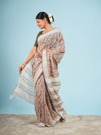 Kaveri Bamboo Silk Block Print Saree Ivory