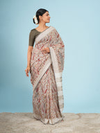 Kaveri Bamboo Silk Block Print Saree Ivory