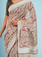 Kaveri Bamboo Silk Block Print Saree Ivory