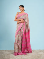 Bamboo Silk Pink Floral Print Saree