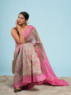 Bamboo Silk Pink Floral Print Saree