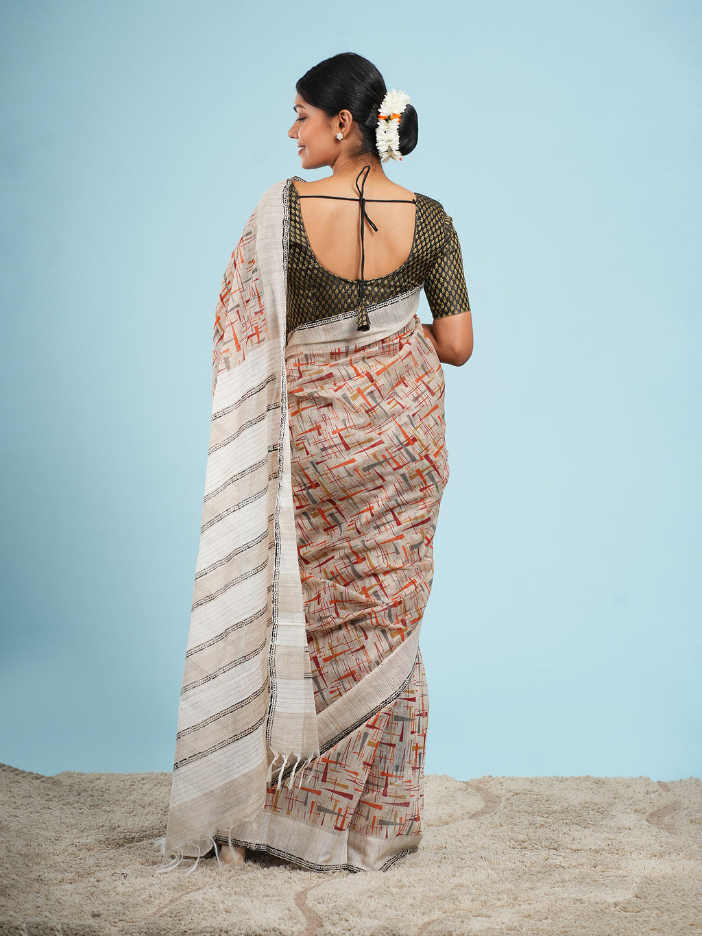 Nirjara Bamboo Silk Block Print Saree