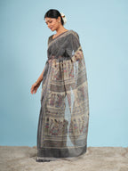 Grey Tussar Madhubani Saree