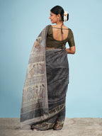 Grey Tussar Madhubani Saree