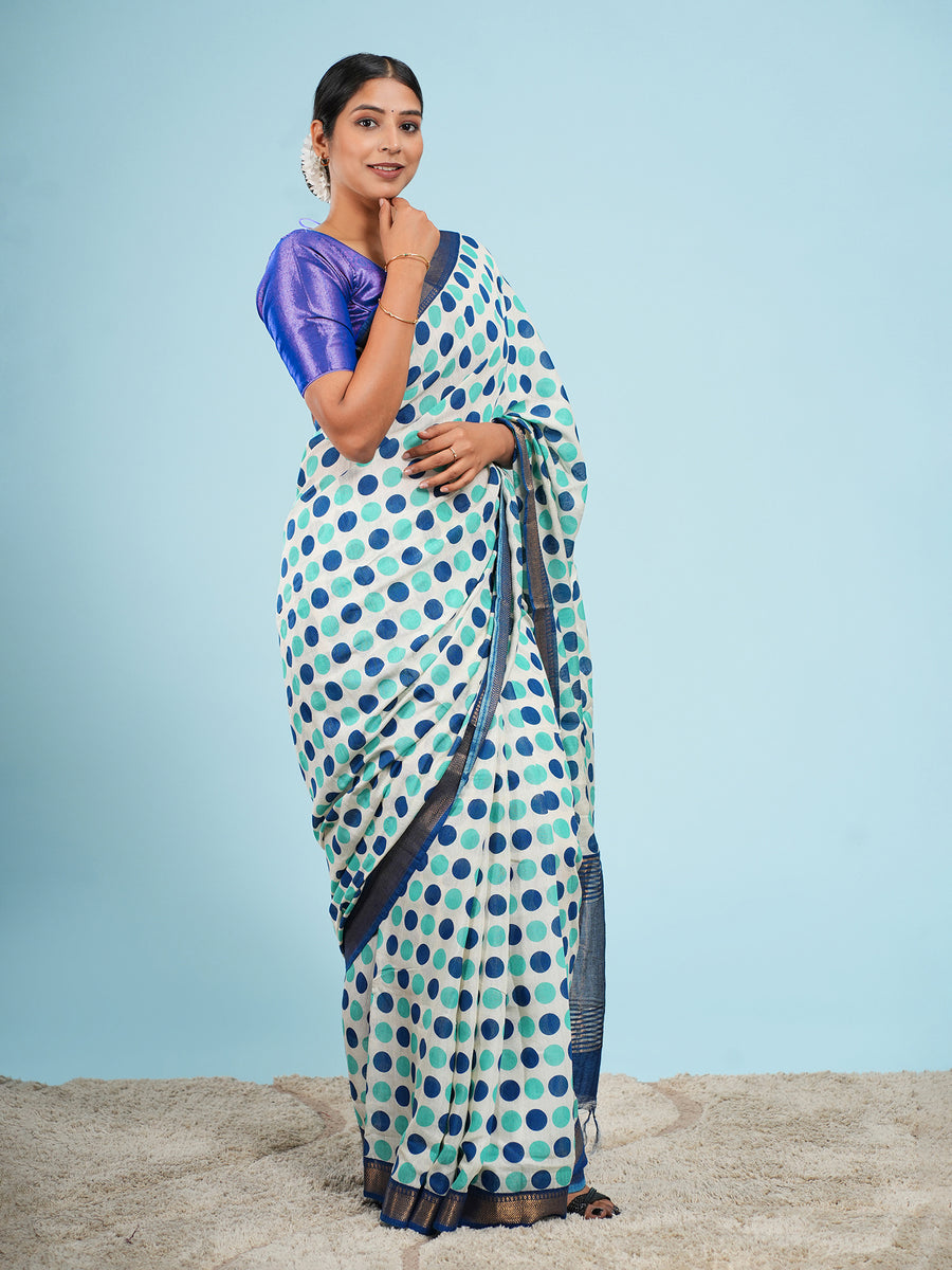 Mint Vegan Silk polka-dot print saree, drape and fall – Koshnika