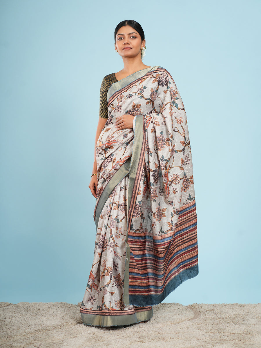 Aritika mist grey self-jacquard saree – Koshnika