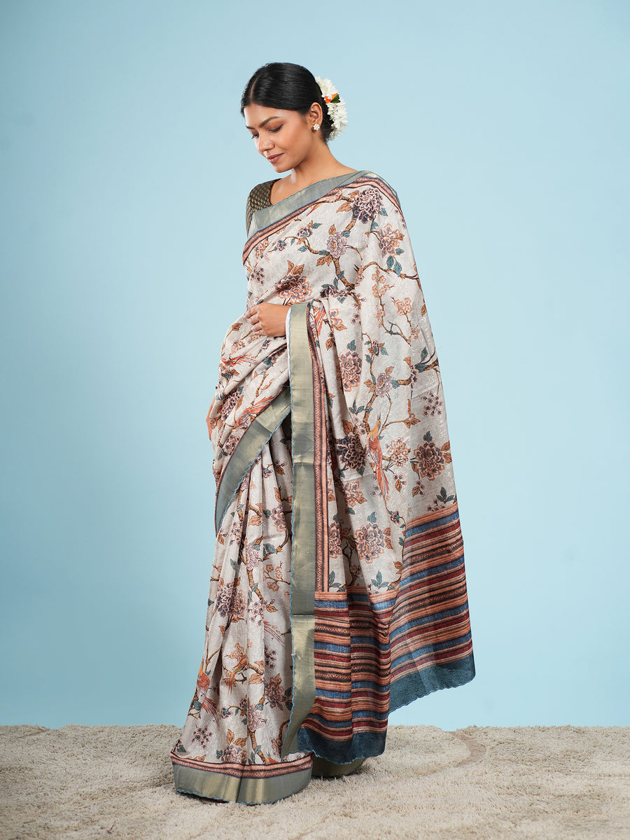 Mist grey jacquard saree drape and fall – Koshnika