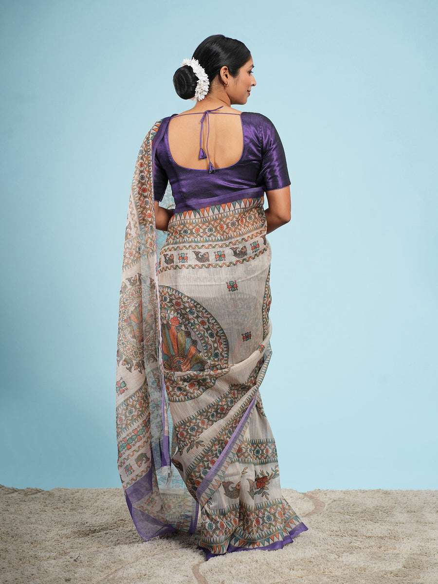 Anvaya Tussar silk saree, Madhubani folk motif close-up – Koshnika