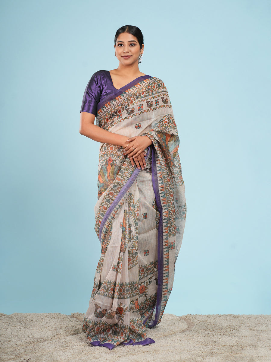 Anvaya Tussar Madhubani saree pallu detail – Koshnika