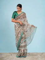 Aranya Tussar Madhubani Print Saree Ivory