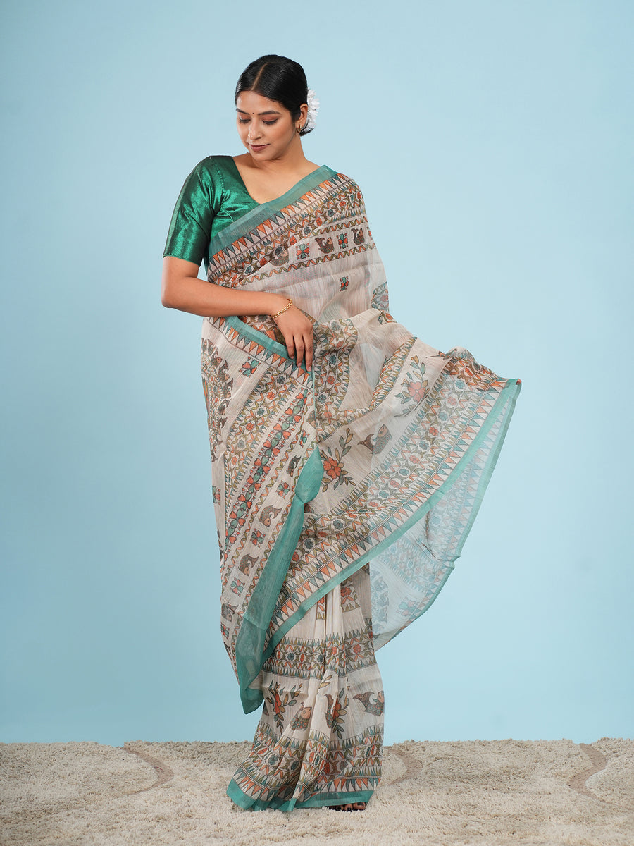 Aranya Tussar Madhubani saree pallu detail – Koshnika