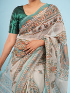 Aranya Tussar Madhubani Print Saree Ivory