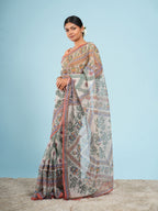 Iraja Madhubani Tussar Saree-Rust