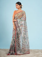 Iraja Madhubani Tussar Saree-Rust