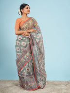 Iraja Madhubani Tussar Saree-Rust