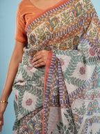 Iraja Madhubani Tussar Saree-Rust
