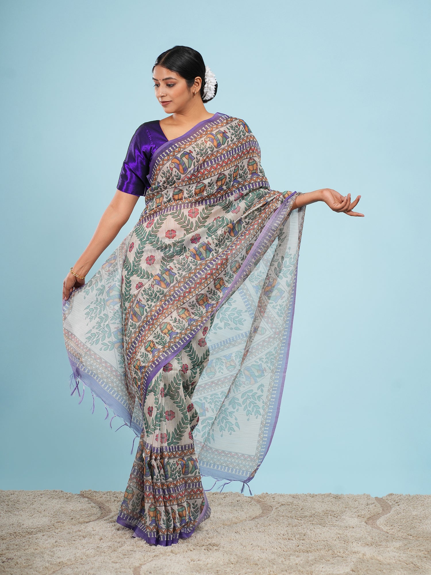 Madhubani Tussar Saree Multicolour Border