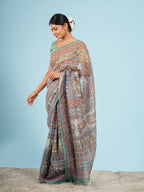 Katha Tussar Madhubani Print Saree Ivory