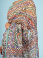 Katha Tussar Madhubani Print Saree Ivory
