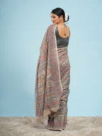 Mati Tussar Madhubani Print Saree Cream