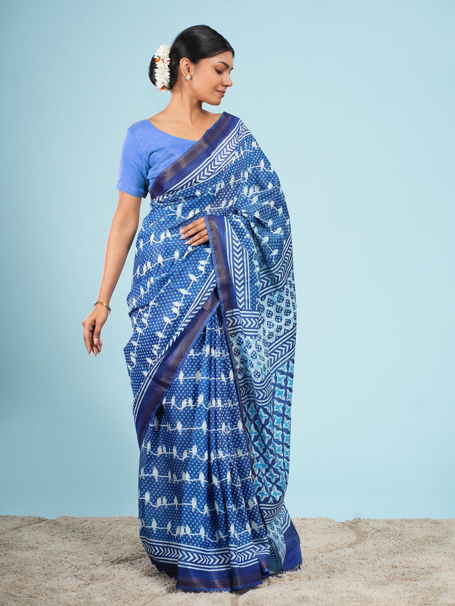 Blue Bird Viscose Printed Saree