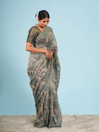 Bamboo Silk Printed Saree Sage Green